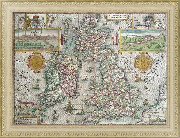 Постер Map of the Kingdom of Great Britain and Ireland, 1610 с типом исполнения Акварель в раме в багетной раме 484.M48.725