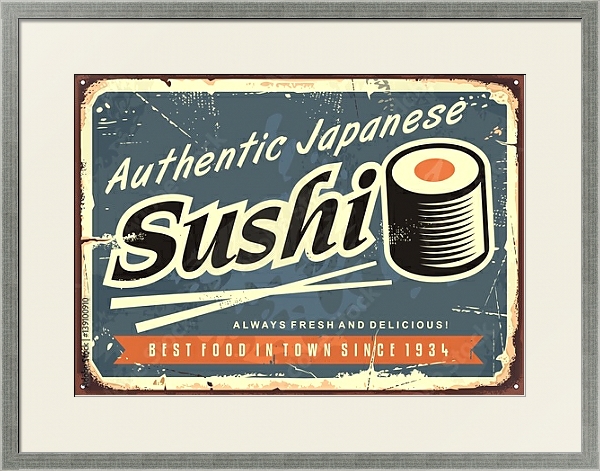 Постер Суши, ретро вывеска для японского ресторана с типом исполнения Под стеклом в багетной раме 1727.2510