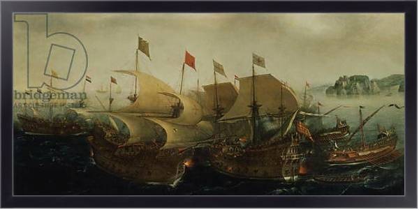 Постер A Sea Action, possibly the Battle of Cadiz, 1596 с типом исполнения На холсте в раме в багетной раме 221-01