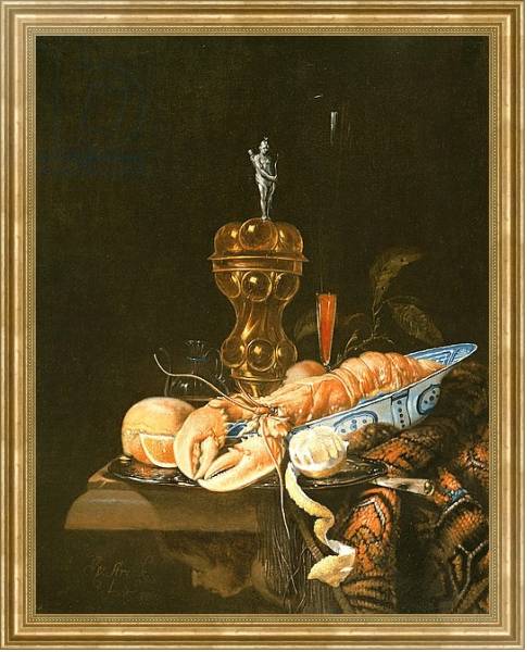 Постер A Still Life with a Lobster in a Delft Bowl с типом исполнения На холсте в раме в багетной раме NA033.1.051