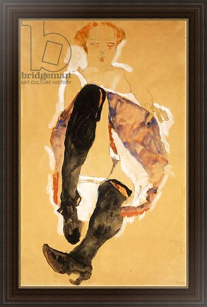 Постер Seated woman with Black Stockings; Sitzendes Madchen mit Schwarzen Strumpfen, 1911 с типом исполнения На холсте в раме в багетной раме 1.023.151