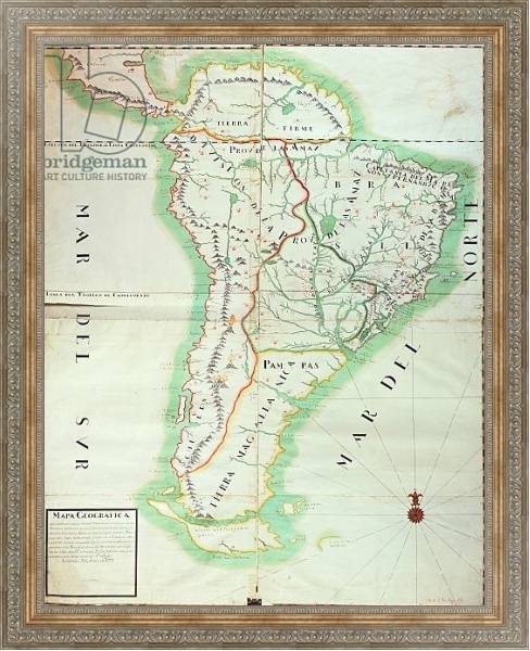 Постер Map of South America, 1777 с типом исполнения На холсте в раме в багетной раме 484.M48.310