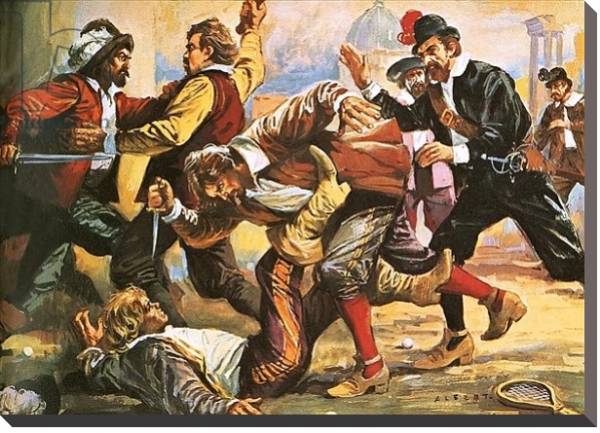 Постер Caravaggio in a brawl с типом исполнения На холсте без рамы