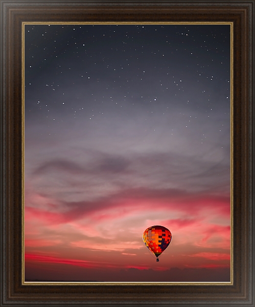 Постер Воздушный шар под звездным небом с типом исполнения На холсте в раме в багетной раме 1.023.151