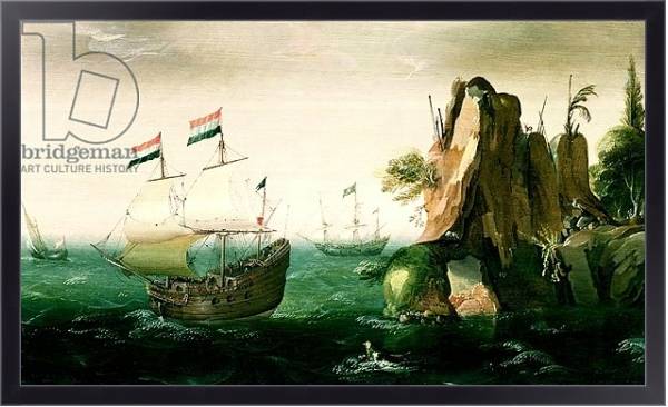 Постер A Dutch Merchant Ship off a Rocky Coast с типом исполнения На холсте в раме в багетной раме 221-01