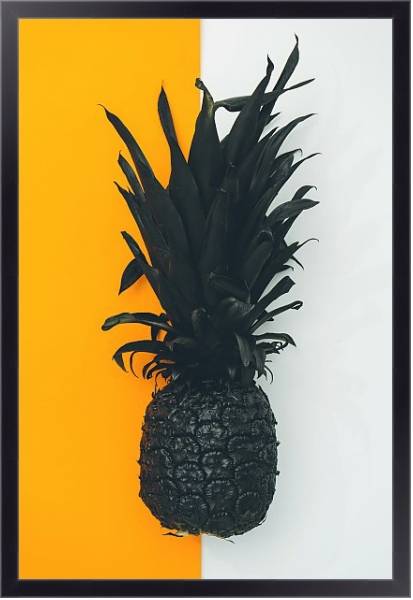 Постер Черный ананас на бело-желтом фоне с типом исполнения На холсте в раме в багетной раме 221-01