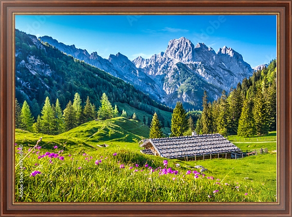Постер Швейцария. Идиллический альпийский пейзаж с типом исполнения На холсте в раме в багетной раме 35-M719P-83