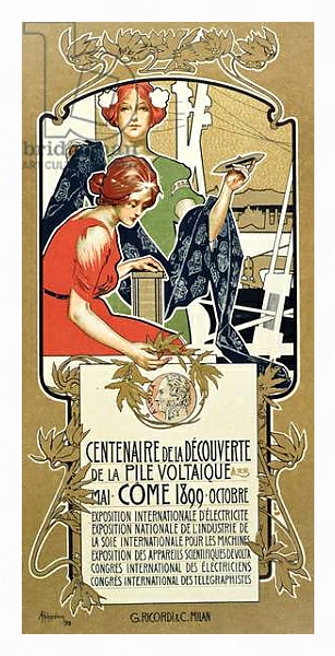 Постер Poster advertising the Centenary of the Discovery of the Voltaic Pile, 1899 с типом исполнения На холсте в раме в багетной раме 221-03