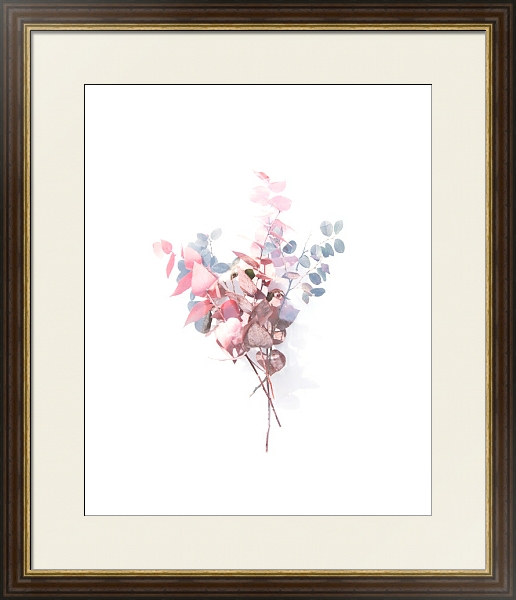 Постер Букетик из розовых и голубых листьев с типом исполнения Под стеклом в багетной раме 1.023.036