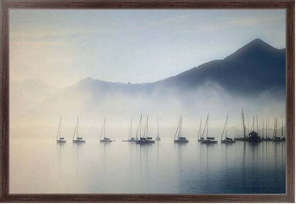Постер Лодки на туманном озере с типом исполнения На холсте в раме в багетной раме 221-02