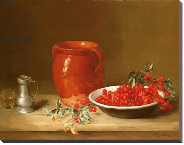 Постер Still life of cherries in a bowl с типом исполнения На холсте без рамы