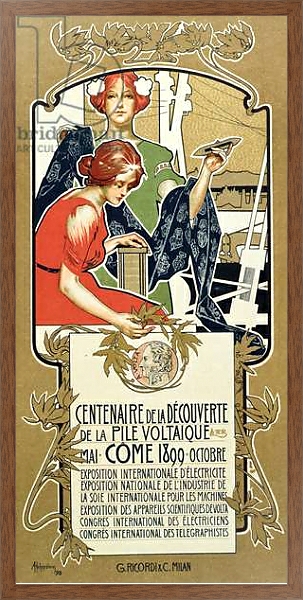 Постер Poster advertising the Centenary of the Discovery of the Voltaic Pile, 1899 с типом исполнения На холсте в раме в багетной раме 1727.4310