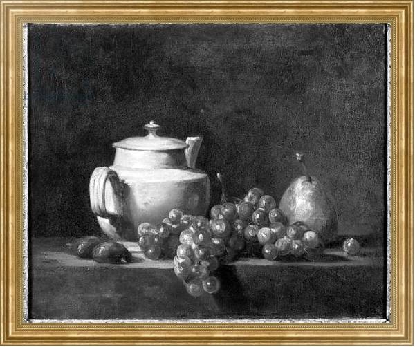 Постер White Teapot with Two Chestnuts, White Grapes and a Pear с типом исполнения На холсте в раме в багетной раме NA033.1.051