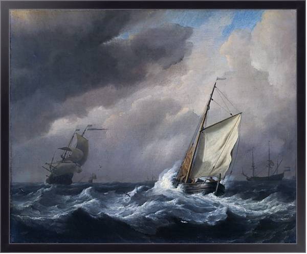 Постер Малый голландский корабль бейдевинд в сильный бриз с типом исполнения На холсте в раме в багетной раме 221-01