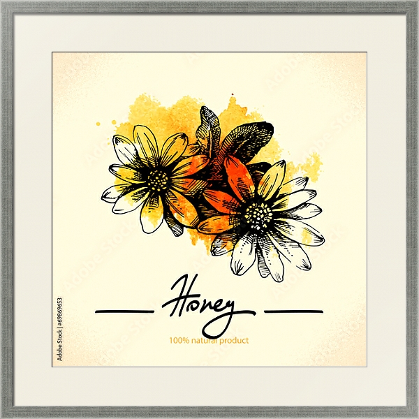Постер Медовые цветы с желтой кляксой с типом исполнения Под стеклом в багетной раме 1727.2510