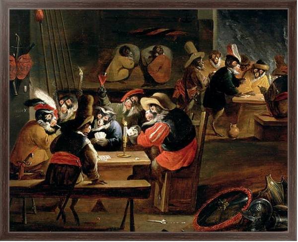 Постер Monkeys in a Tavern, detail of the card game с типом исполнения На холсте в раме в багетной раме 221-02