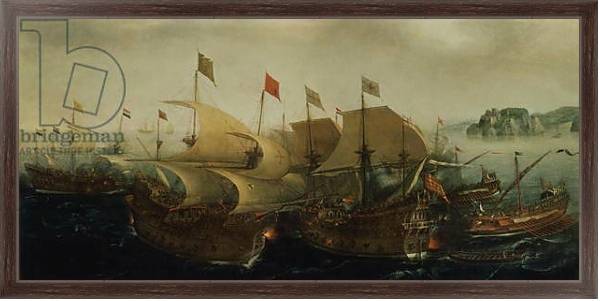 Постер A Sea Action, possibly the Battle of Cadiz, 1596 с типом исполнения На холсте в раме в багетной раме 221-02