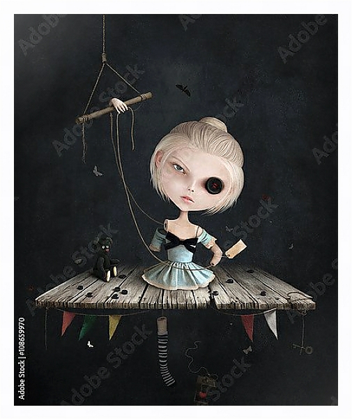 Постер Сломанная кукла с типом исполнения На холсте в раме в багетной раме 221-03