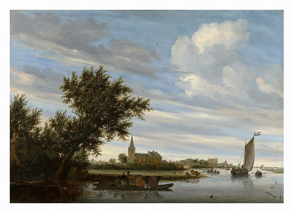 Постер River View with Church and Ferry с типом исполнения На холсте в раме в багетной раме 221-03