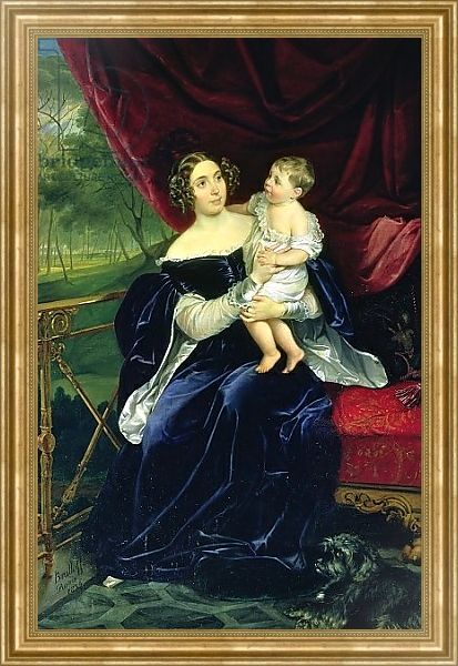 Постер Countess Olga Ivanovna Orlov-Davydov with her daughter, 1834 с типом исполнения На холсте в раме в багетной раме NA033.1.051