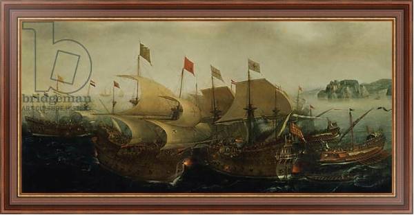 Постер A Sea Action, possibly the Battle of Cadiz, 1596 с типом исполнения На холсте в раме в багетной раме 35-M719P-83