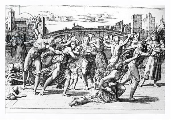 Постер The Massacre of the Innocents, engraved by Marcantonio Raimondi с типом исполнения На холсте в раме в багетной раме 221-03