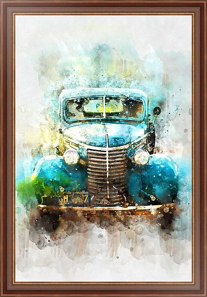 Постер Старый синий автомобиль с типом исполнения На холсте в раме в багетной раме 35-M719P-83