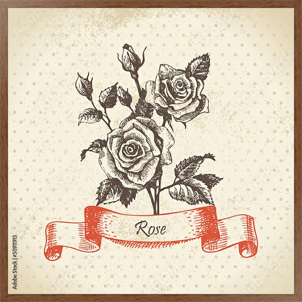 Постер Иллюстрация с розами с типом исполнения На холсте в раме в багетной раме 1727.4310