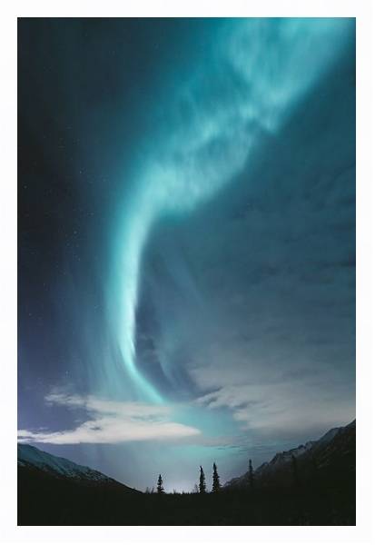 Постер Голубое полярное сияние над лесом с типом исполнения На холсте в раме в багетной раме 221-03