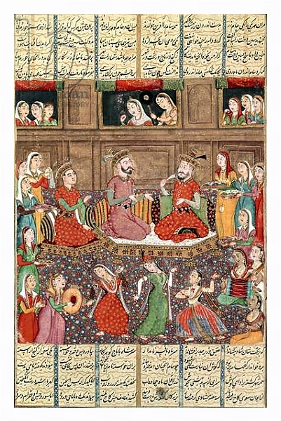 Постер A Reception at the Royal Court of Kabul, from Firdawsi's 'Shahnama' с типом исполнения На холсте в раме в багетной раме 221-03