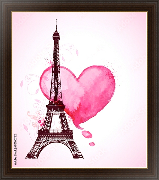 Постер Сердце и Эйфелева башня с типом исполнения На холсте в раме в багетной раме 1.023.151