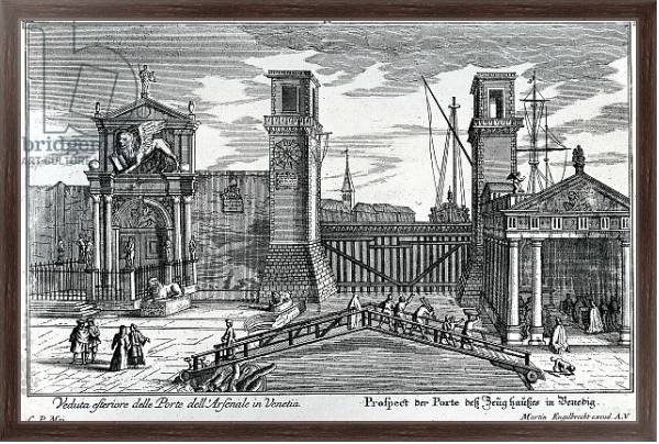 Постер View of the gates at the entrance to the Arsenal in Venice, published by Martin Engelbrecht, c.1740s с типом исполнения На холсте в раме в багетной раме 221-02