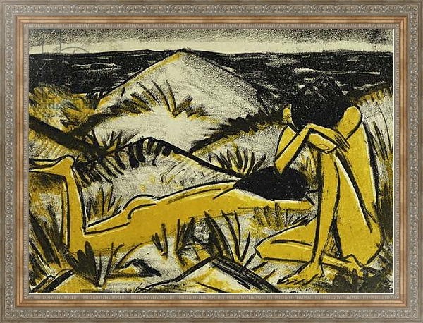 Постер Dunes One Sitting and Girl Lying Down; Ein in Dunen Sitzendes und ein Liegendes Madchen, 1920-24 с типом исполнения На холсте в раме в багетной раме 484.M48.310