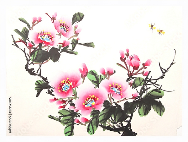Постер Китайские розовые пионы 1 с типом исполнения На холсте в раме в багетной раме 221-03