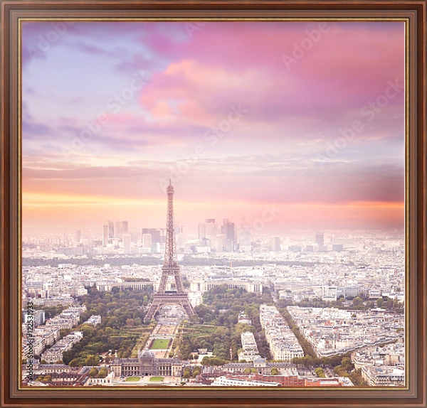 Постер Эйфелева башня в розовом закате с типом исполнения На холсте в раме в багетной раме 35-M719P-83