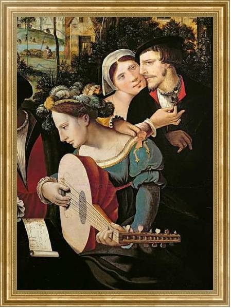 Постер Scene Galante at the Gates of Paris, detail of a couple and a lute player с типом исполнения На холсте в раме в багетной раме NA033.1.051