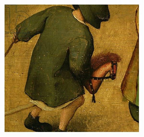 Постер Children's Games, detail of bottom section showing a child and a hobby-horse, 1560 с типом исполнения На холсте в раме в багетной раме 221-03