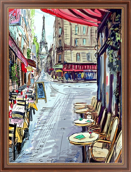 Постер Париж. Уличные кафе с типом исполнения На холсте в раме в багетной раме 35-M719P-83