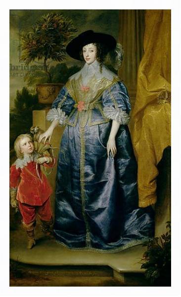 Постер Queen Henrietta Maria and her dwarf Sir Jeffrey Hudson, c.1633 с типом исполнения На холсте в раме в багетной раме 221-03