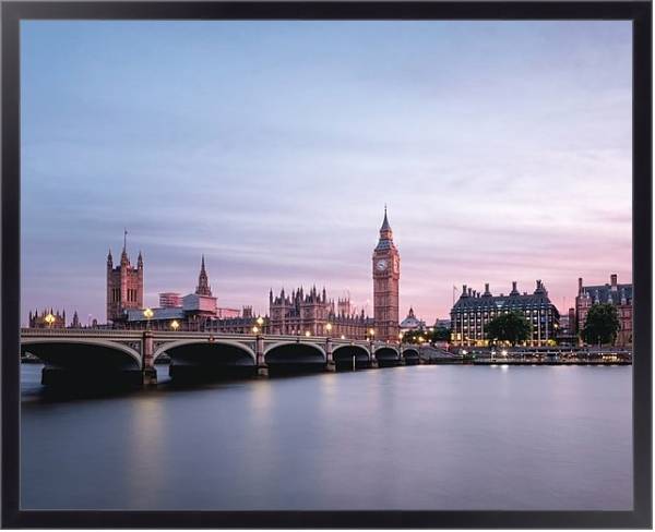 Постер Великобритания, Лондон. Вид на Биг Бен и мост с типом исполнения На холсте в раме в багетной раме 221-01