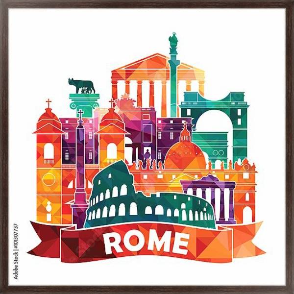 Постер Рим, коллаж с типом исполнения На холсте в раме в багетной раме 221-02