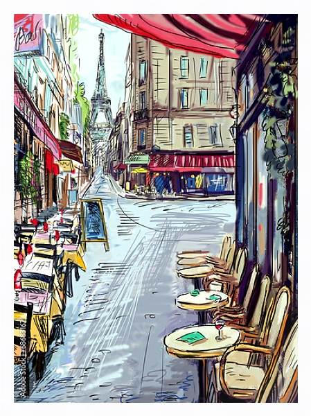 Постер Париж. Уличные кафе с типом исполнения На холсте в раме в багетной раме 221-03