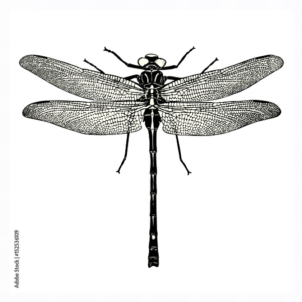 Постер Ретро иллюстрация стрекозы с типом исполнения На холсте в раме в багетной раме 221-03