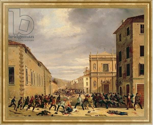 Постер The Battle of 21st March 1849 in the Piazzetta Santa Barnaba in Brescia с типом исполнения На холсте в раме в багетной раме NA033.1.051