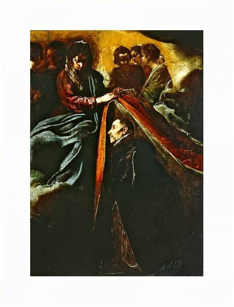 Постер The Virgin appearing to St Ildephonsus and giving him a robe с типом исполнения На холсте в раме в багетной раме 221-03