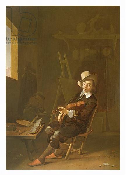 Постер Self Portrait of the Artist Playing a Violin с типом исполнения На холсте в раме в багетной раме 221-03