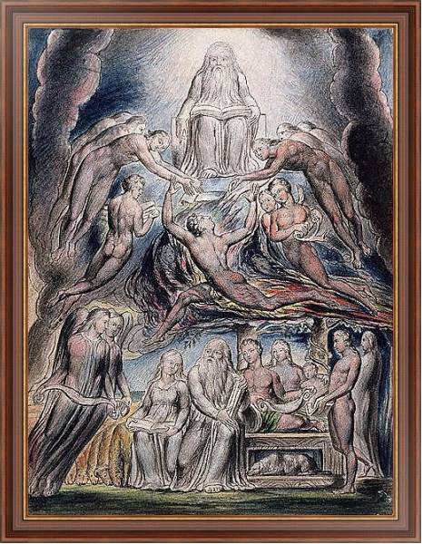 Постер Illustrations of the Book of Job, pl.3: Satan before the throne of God, after William Blake с типом исполнения На холсте в раме в багетной раме 35-M719P-83