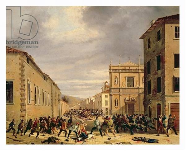 Постер The Battle of 21st March 1849 in the Piazzetta Santa Barnaba in Brescia с типом исполнения На холсте в раме в багетной раме 221-03