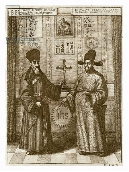 Постер Matteo Ricci and Paulus Li, from 'China Illustrated' by Athanasius Kircher 1667 с типом исполнения На холсте в раме в багетной раме 221-03