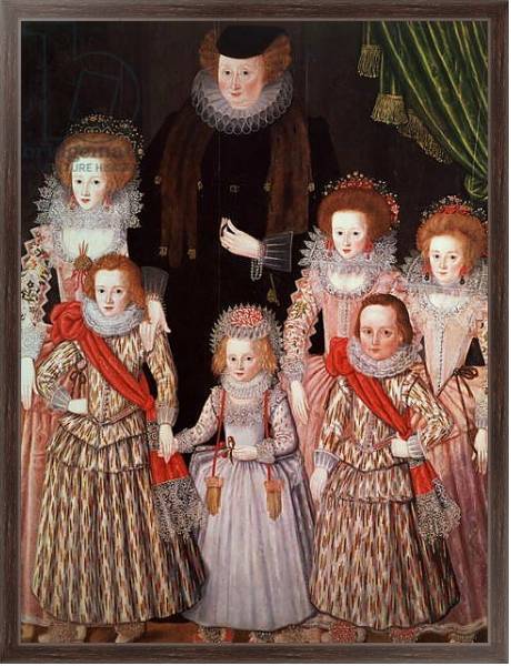 Постер The Tasburgh Group: Lettice Cressy, Lady Tasburgh of Bodney, Norfolk and her Children, c.1605 с типом исполнения На холсте в раме в багетной раме 221-02